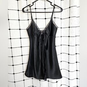 Victoria's Secret Black Open Front Satin Slip Size Small LIKE NEW!